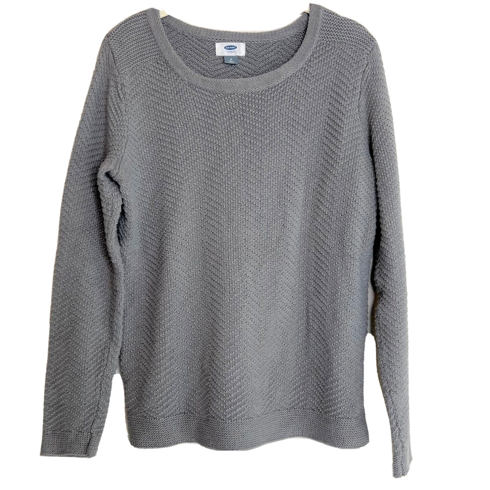 Old Navy Womens Sweater Medium Gray Chevron Stitch Cotton Blend